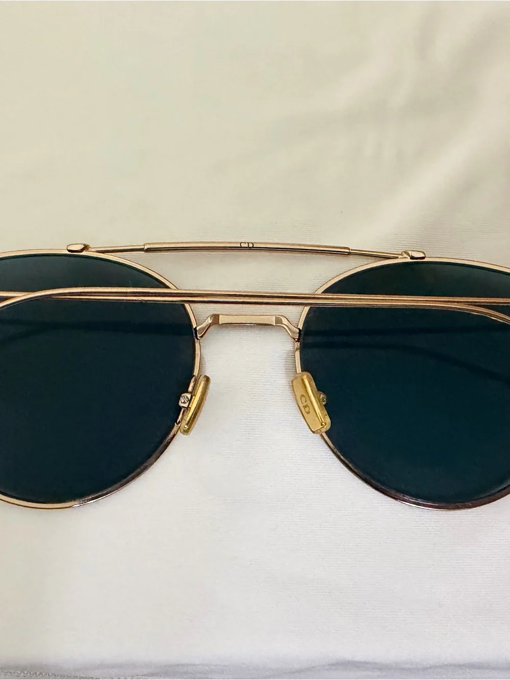 Dior Gold Double-Bridge Round Sunglasses with Brown Lenses
